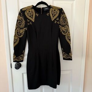 NWOT The Kooples black long sleeve mini dress with gold detail